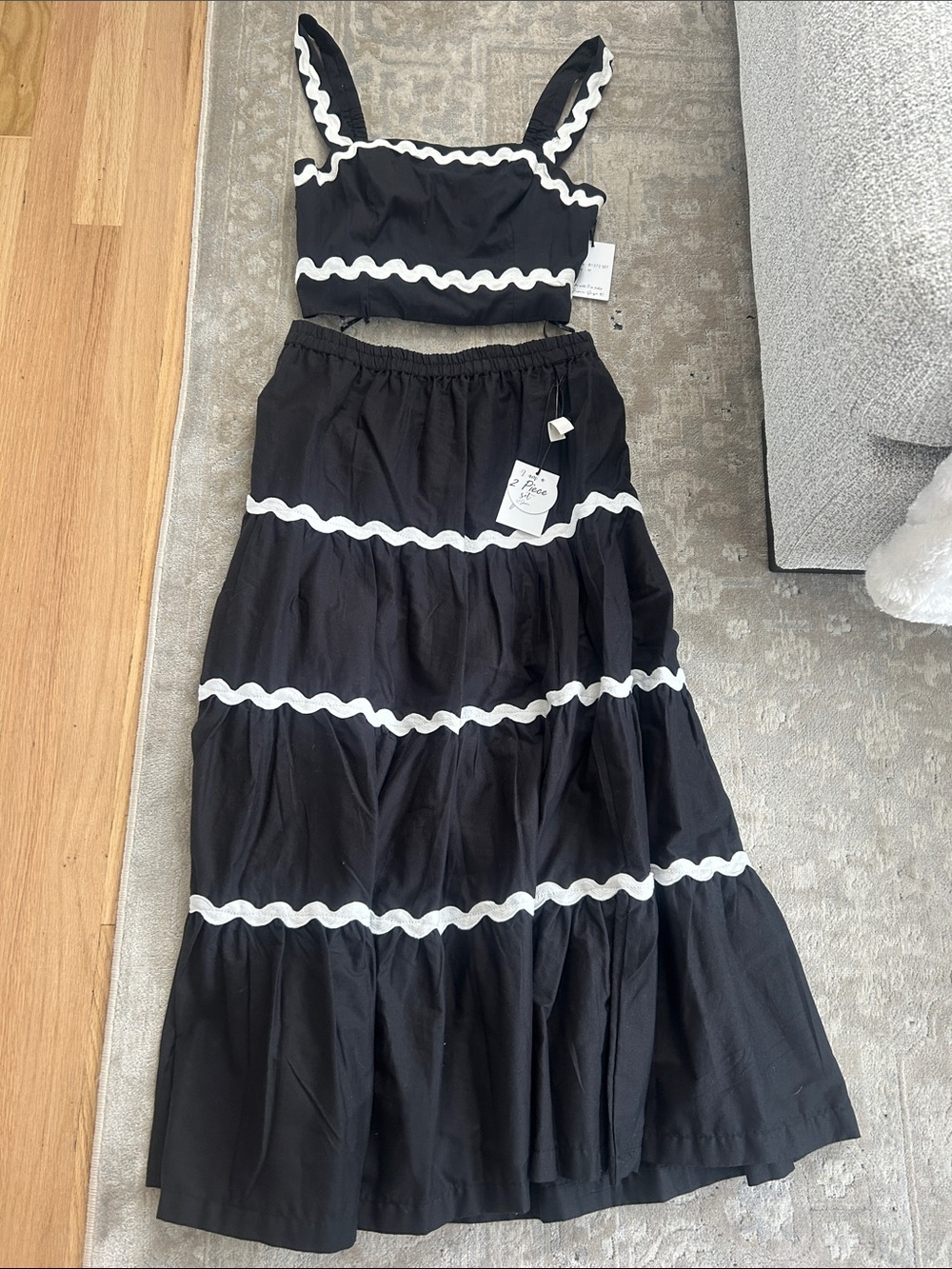 Japna Black Maxi Skirt and top with White Ric Rac Trim - Medium